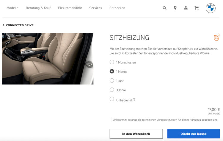 BMW: Sitzheizung & Co. zum Nachbestellen im Monats-Abo